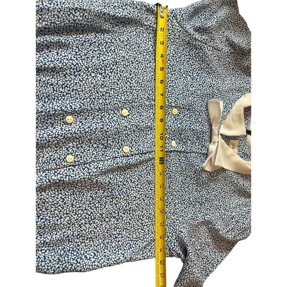 VTG 80s Joy Gordon Midi Blue White Semi Sheer Short Sleeve Nautical Dress 12 - Picture 10 of 12